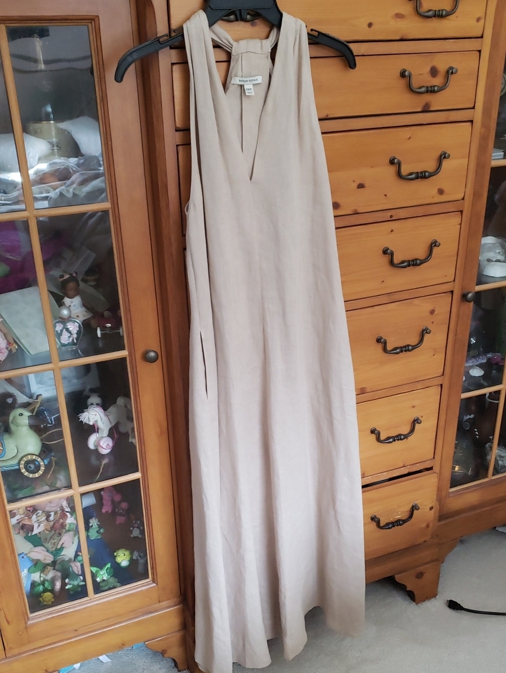 Banana Republic Linen Neutral Beige Halter Maxi Dress Xxs